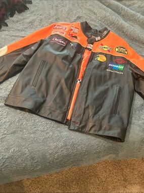 Men’s Wilsons Leather Black and Orange Tony Stewart Racing Jacket